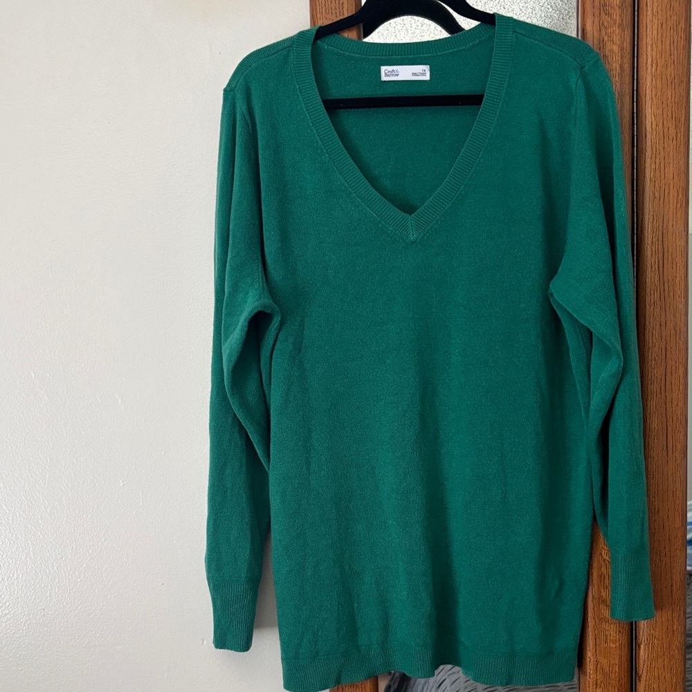 Croft & Barrow Peacock Green V-Neck Sweater Plus Size 1X Soft Knit NWOT